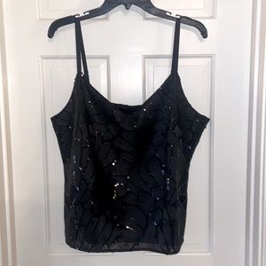 White House Black Market Black Polyester & Floral Sequined Lined Camisole